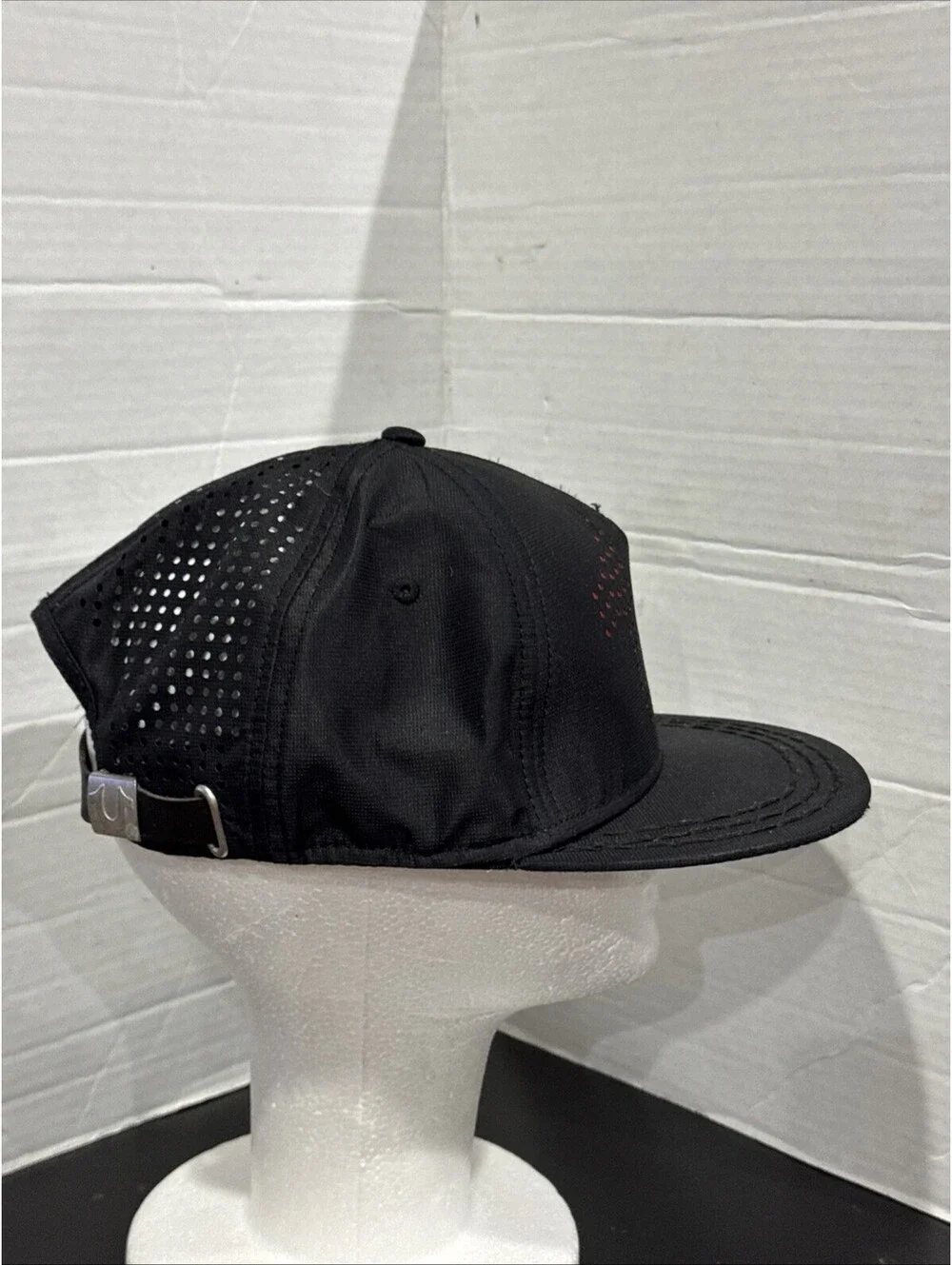 True Religion Black Vented Leather Strapback Baseball Cap